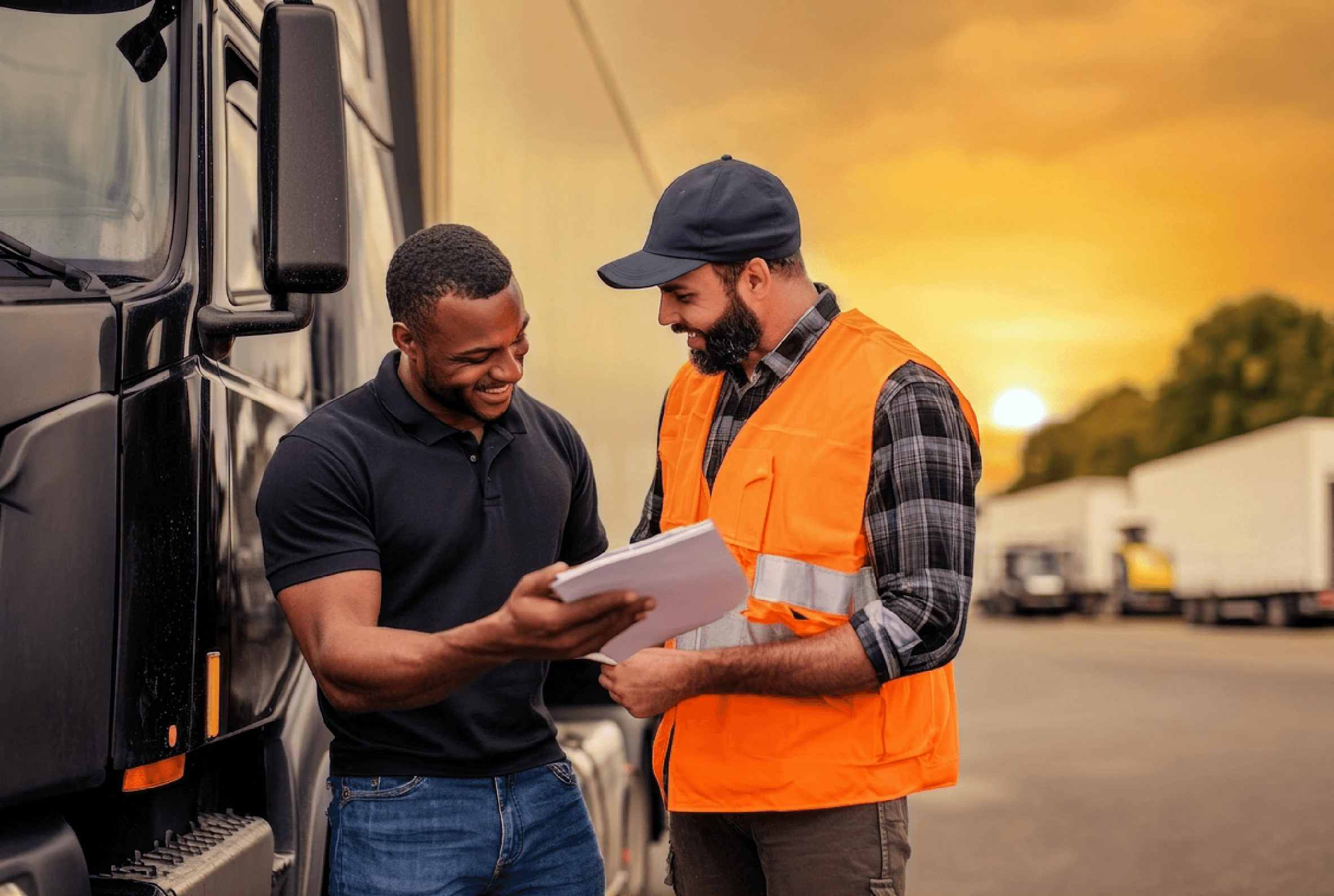 Truck driver discussing insurance options