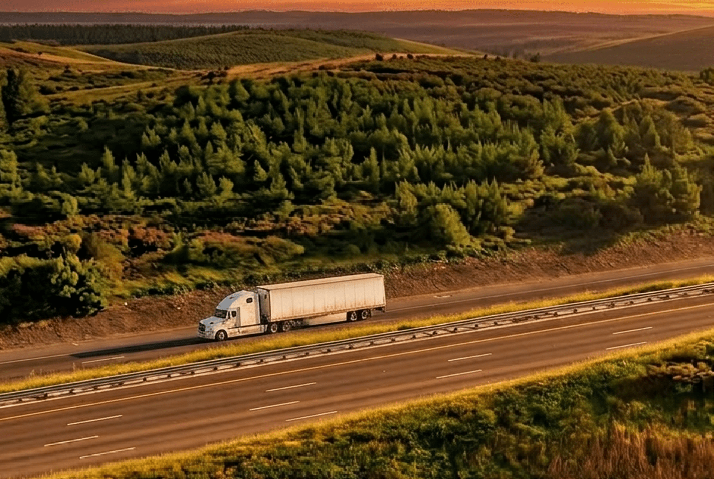 White truck rig driving on the highway