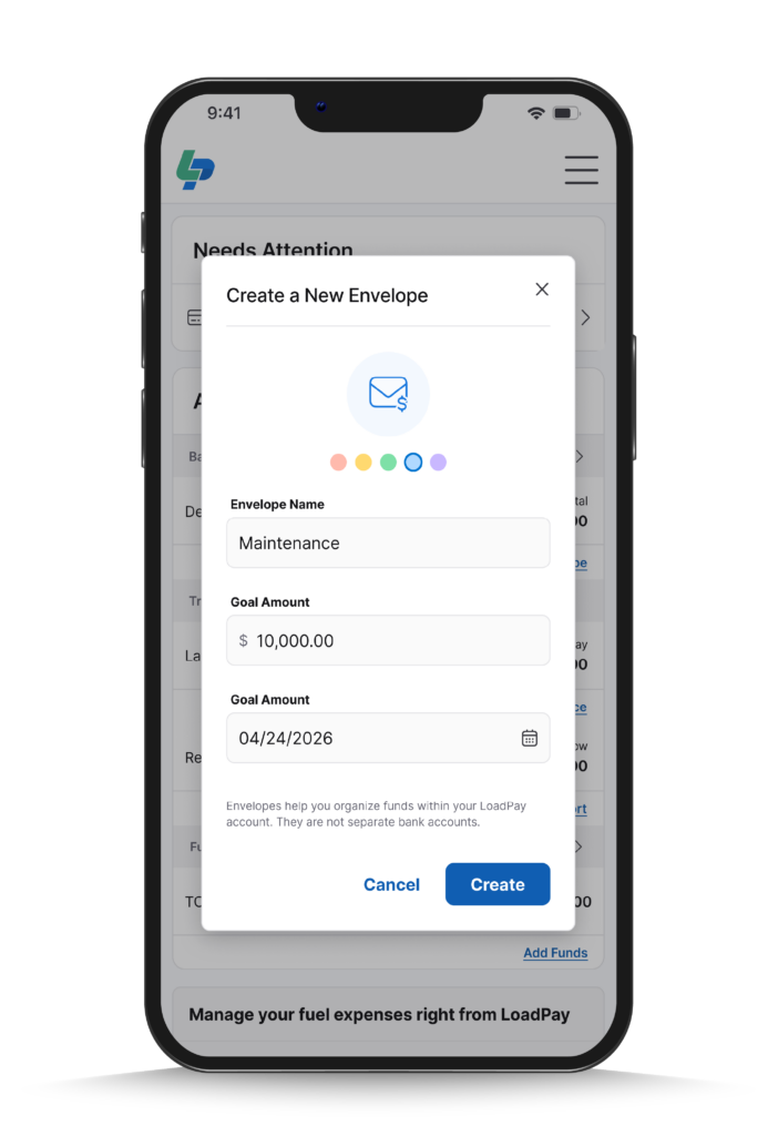 LoadPay create a new envelope