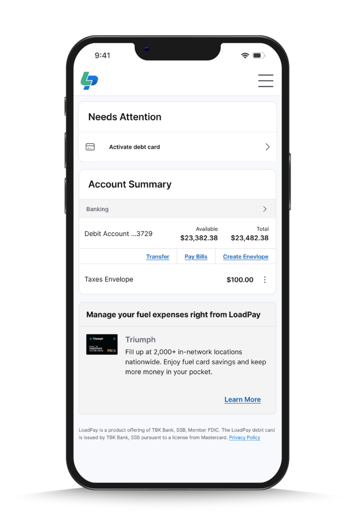LoadPay envelope mobile phone