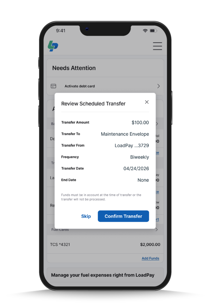 LoadPay confirm envelope