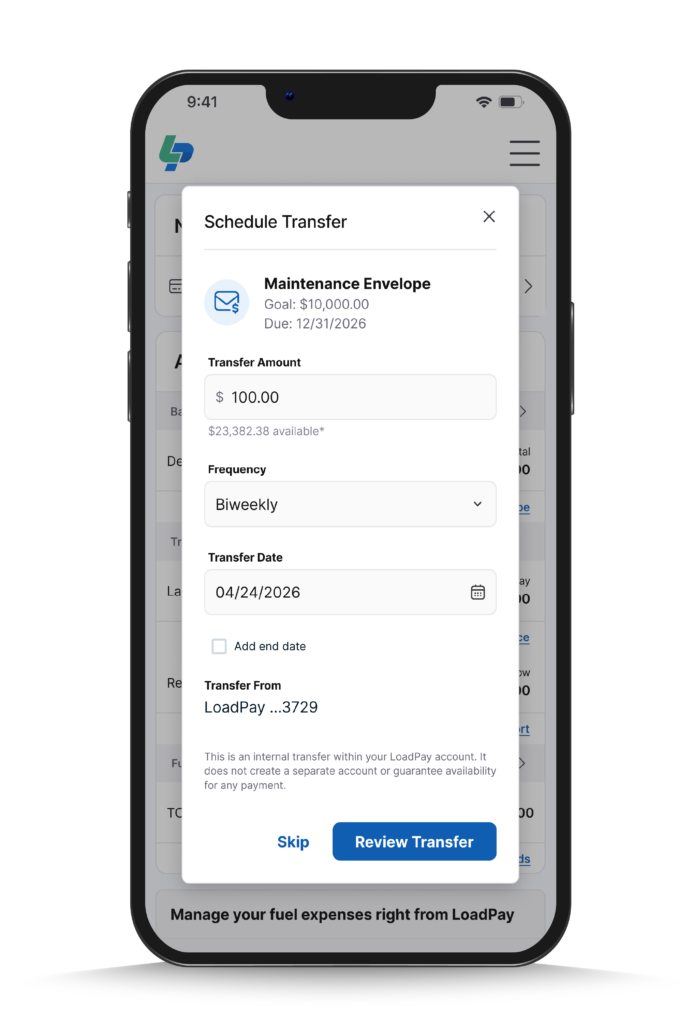 LoadPay schedule an envelope